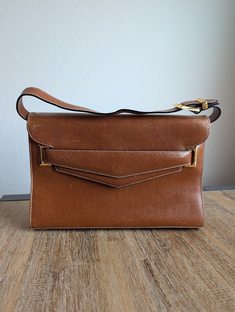 Salvatore Ferragamo Brown Leather Shoulder Bag with Gold Hardware